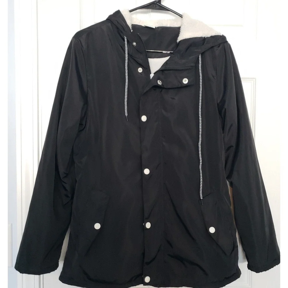 Wind Breaker with‎ Hood and Cotton & Linen Size Junior XL Black